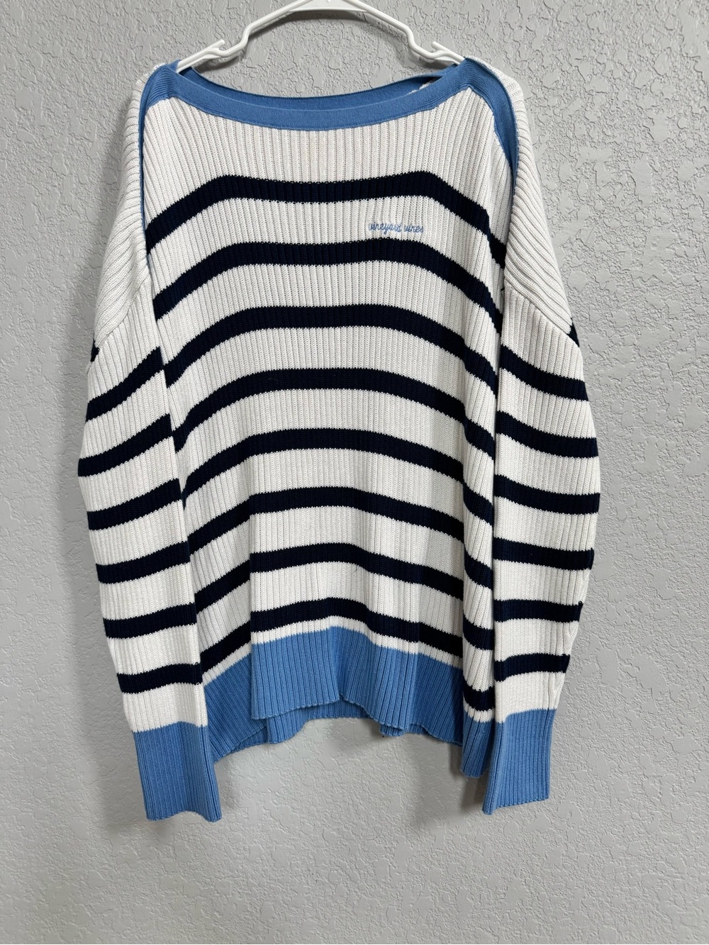 Vineyard Vines White, Navy & Light Blue Striped Crewneck Sweater